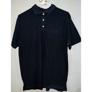 George Men's Black Collared Polo Shirt Medium Cotton & Polyester Button Front